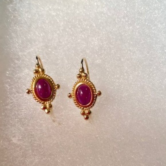 Pierced Red Coral 14K Gold Earnings - Picture 4 of 7